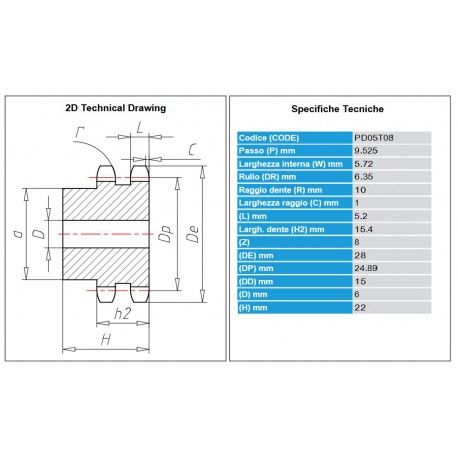 Kettingwiel 06B-2 08T-H