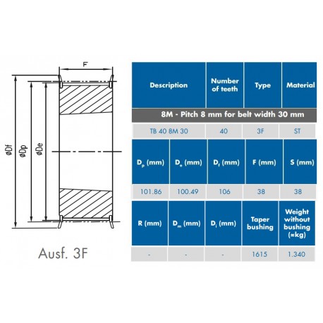 TL-Tandriemschijf 40-8M-30 3F 1615