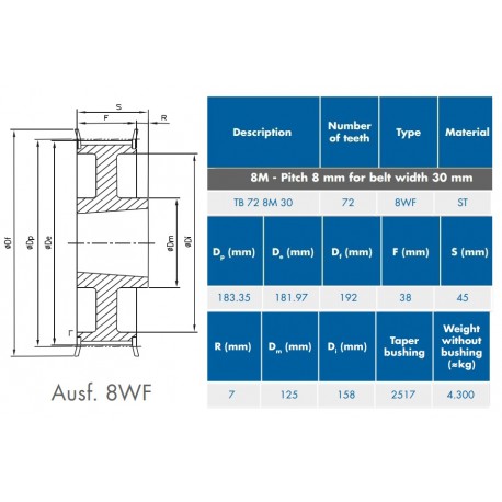 TL-Tandriemschijf 72-8M-30 8WF 2517