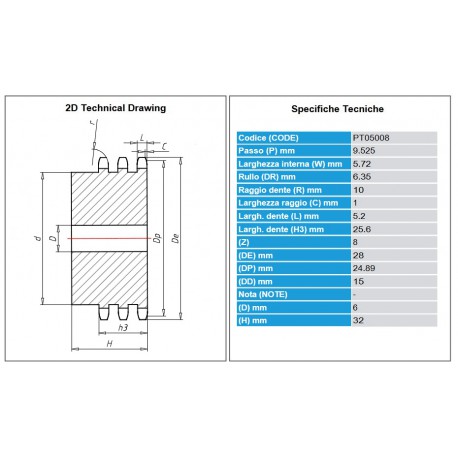 Kettingwiel 06B-3 08T-H