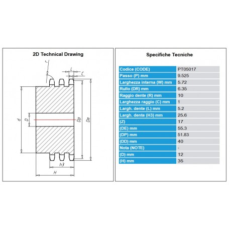 Kettingwiel 06B-3 17T-H