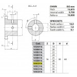 Kettingwiel 10B-1 16T-H 30H7+++ (spiebaan+2xtap)