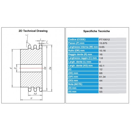 Kettingwiel 10B-3 12T-H