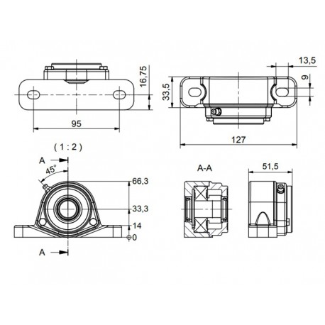 Ø20 - SF2 - Pillow block bearing with stainless steel bearing, open cover