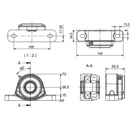 Ø25 - SF2 - Pillow block bearing with stainless steel bearing, open cover