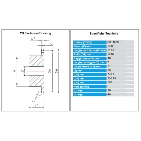 Kettingwiel 12B-1 39T-H