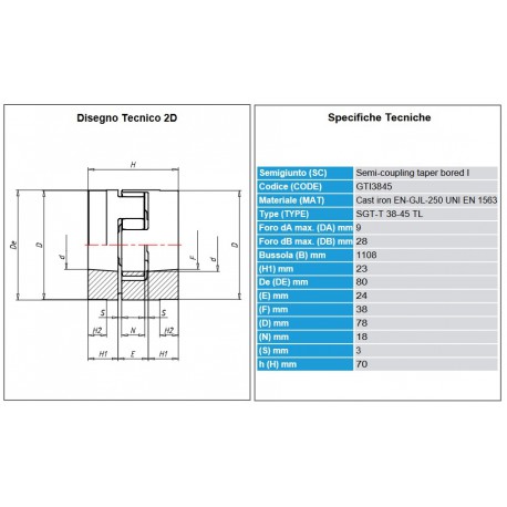 Tradex Koppelingshelft TBI1108-F 38/45