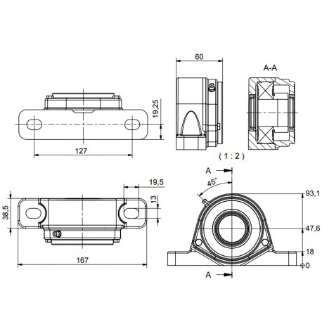 Ø35 - SF2 - Pillow block bearing with stainless steel bearing, open cover