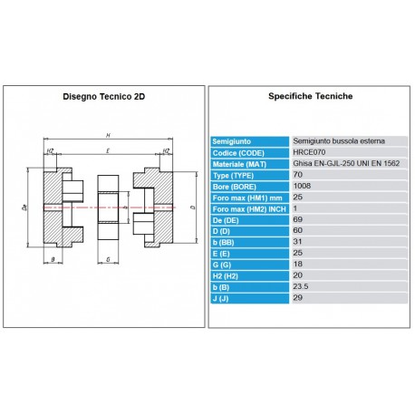 Koppelingshelft HRC 70-H voor taperlock 1008