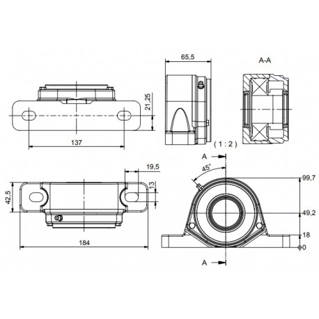 Ø40 - SF2 - Pillow block bearing with stainless steel bearing, open cover