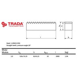 Tandheugel staal moduul 1 10X10 L=2000mm