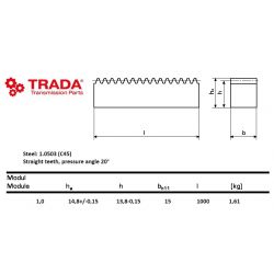 Tandheugel staal moduul 1 15X15 L=1000mm