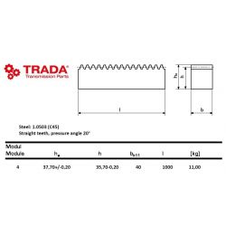 Tandheugel staal moduul 4 40X40 L=1000mm