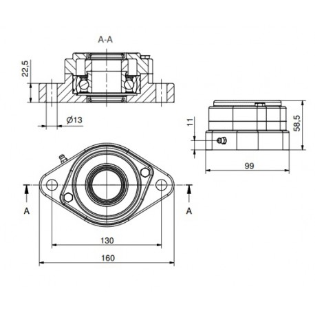Ø35 - F2 - Flange bearing with stainless steel bearing, open cover