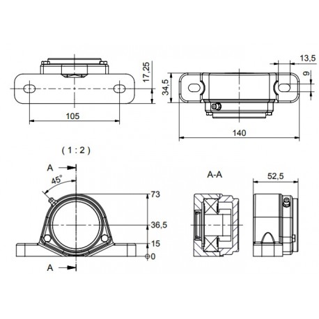 Ø25 - SF2 - Pillow block bearing with stainless steel bearing, closed cover