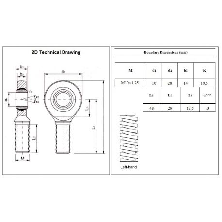 RVS stangkop buitendraad M10x1.25 Links