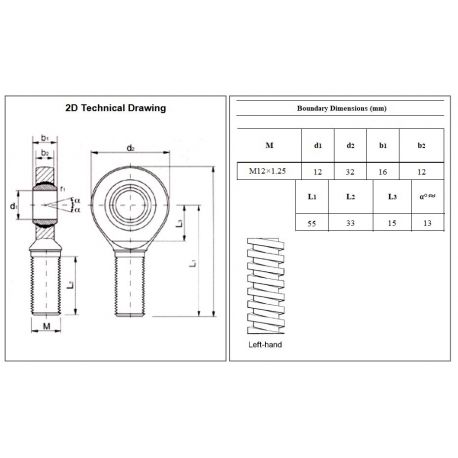 RVS stangkop buitendraad M12x1.25 links