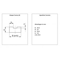 T - Ketting geleide profiel volgens DIN 8187 voor ketting 16B2 hoogte 15mm
Lengte 2000mm