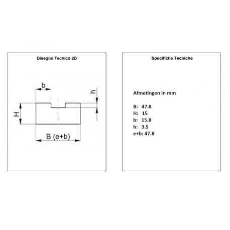 T - Ketting geleide profiel volgens DIN 8187 voor ketting 16B2 hoogte 15mm Lengte 2000mm