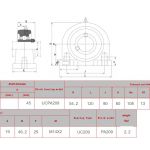 Staand lagerblok korte voet UCPA 209 SBR3 steek 90mm