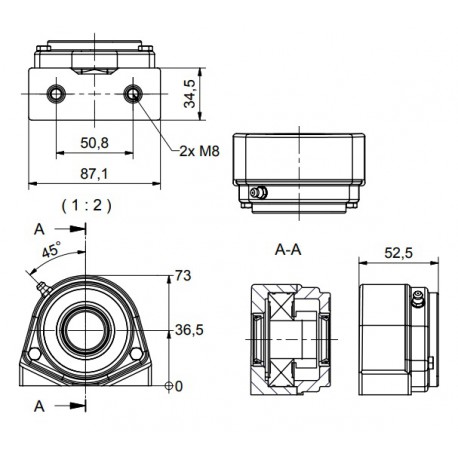 Ø25 - S2 - Pillow block bearing with stainless steel bearing, open cover