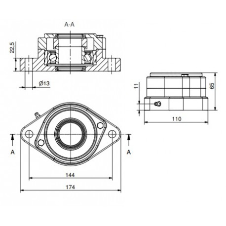 Ø40 - F2 - Flange bearing with stainless steel bearing, open cover