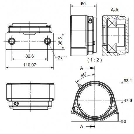Ø35 - S2 - Pillow block bearing with stainless steel bearing, closed cover