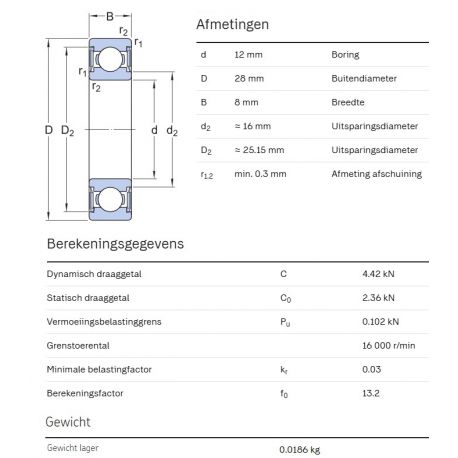 SKF Groefkogellager W6001-2RS1