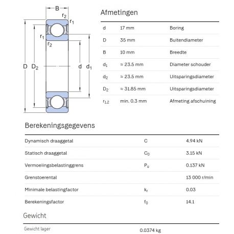 SKF Groefkogellager W6003-2RS1