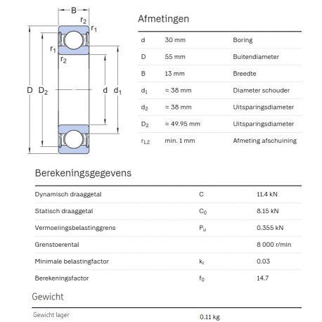 SKF Groefkogellager W6006-2RS1