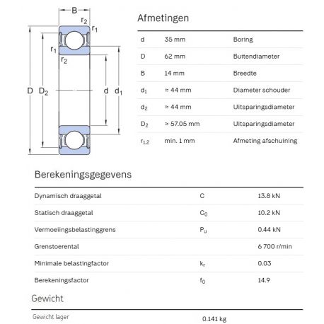 SKF Groefkogellager W6007-2RS1