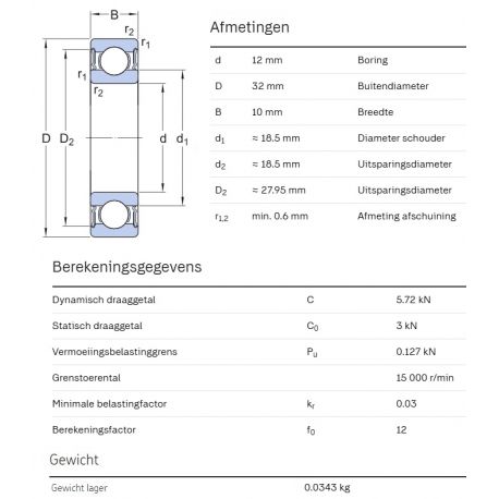 SKF Groefkogellager W6201-2RS1