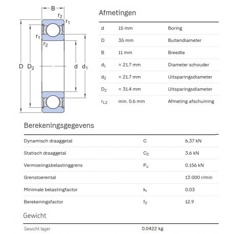 SKF Groefkogellager W6202-2RS1