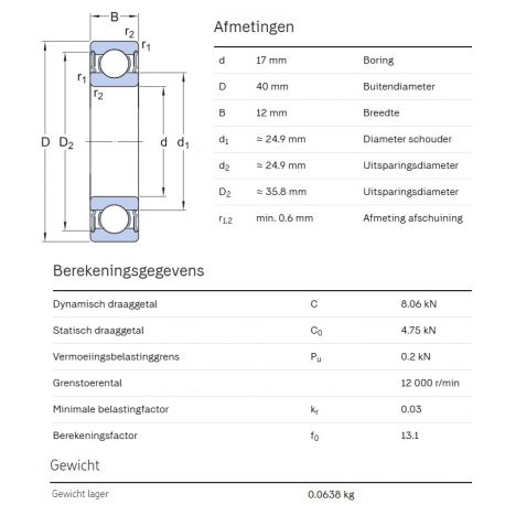 SKF Groefkogellager W6203-2RS1