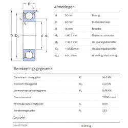 SKF Groefkogellager W6206-2RS1
