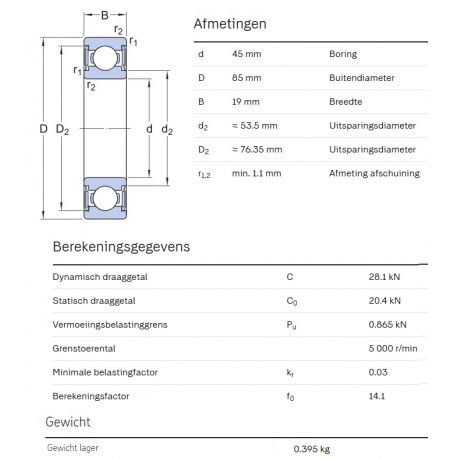 SKF Groefkogellager W6209-2RS1