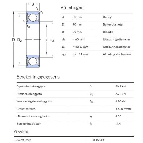 SKF Groefkogellager W6210-2RS1