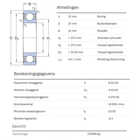 SKF Groefkogellager W6301-2RS1