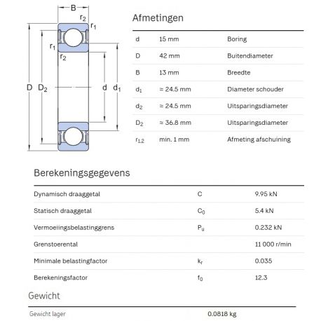 SKF Groefkogellager W6302-2RS1