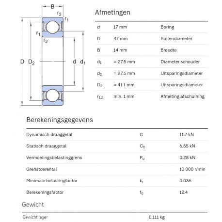 SKF Groefkogellager W6303-2RS1