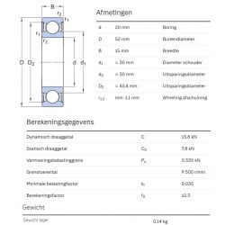 SKF Groefkogellager W6304-2RS1