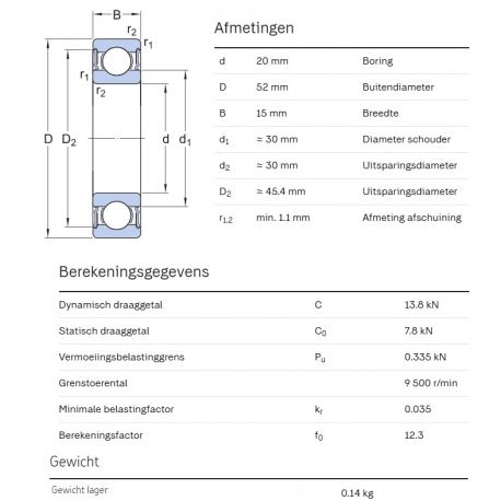 SKF Groefkogellager W6304-2RS1