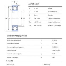 SKF Groefkogellager W61800-2RS1