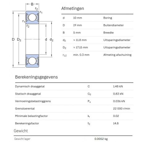 SKF Groefkogellager W61800-2RS1