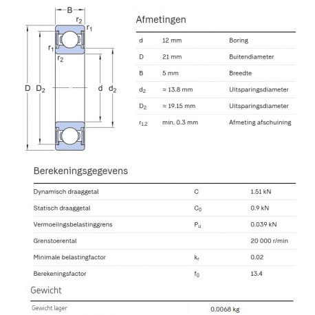 SKF Groefkogellager W61801-2RS1