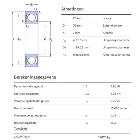 SKF Groefkogellager W61804-2RS1