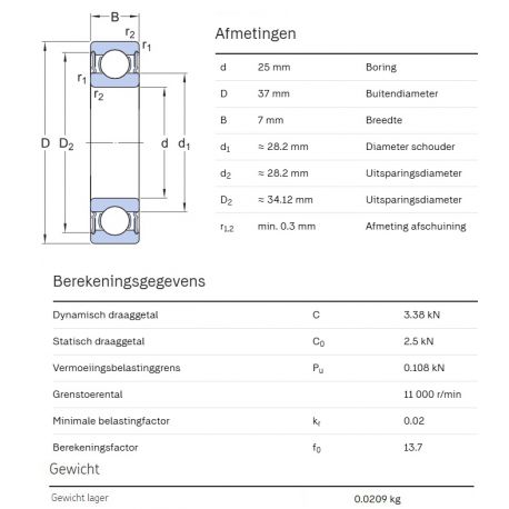 SKF Groefkogellager W61805-2RS1