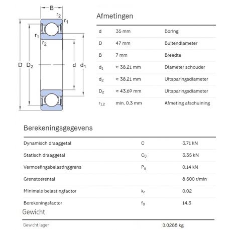 SKF Groefkogellager W61807-2RS1