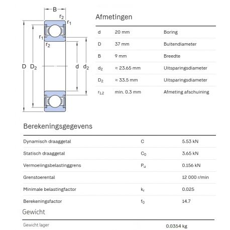 SKF Groefkogellager W61904-2RS1