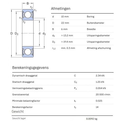 SKF Groefkogellager W61900-2RS1